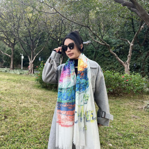 CHANEL 실크 벨벳 롱 스카프