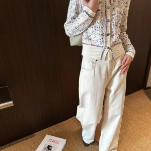 샤넬풍 양모 혼방 스팽글 니트 가디건