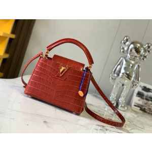 최고급 밝은 갈색 크로코다일 패턴 골드 버클 핸드백