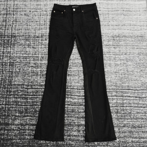 블랙 데미지 플레어 청바지